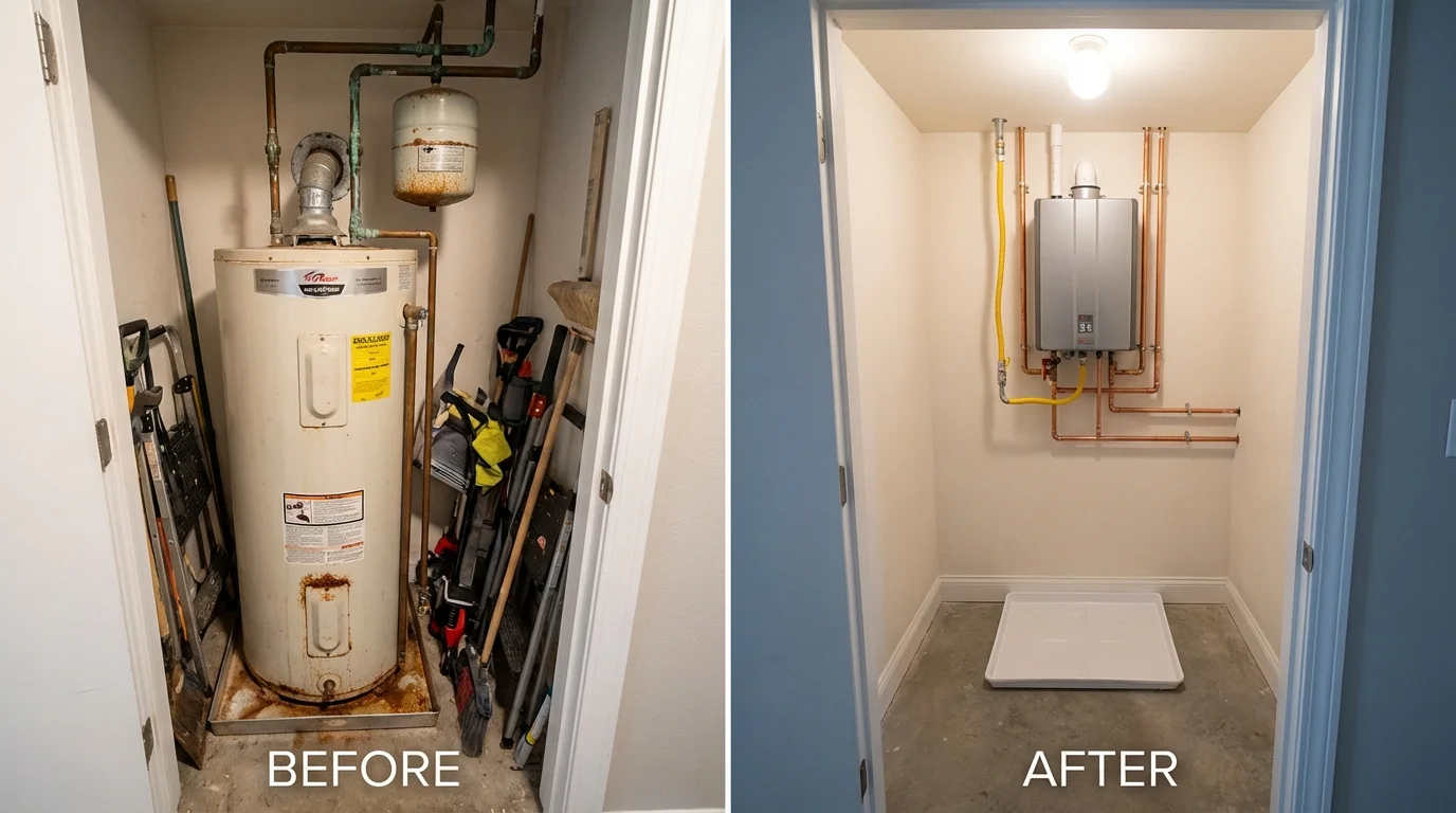 Tank water heater versus wall-mounted tankless unit comparison for Argos, IN homeowners